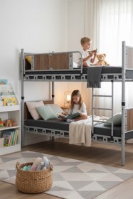 Resim ARGİMO Elegan Genç Çocuk Odası Ahşap Başlıklı Metal Ranza Ve Karyola 90x200 