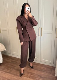 Resim Wendy Bel Büzgülü Blazer Takımı-kahverengi - M 