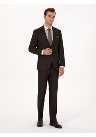 Resim Cacharel Kahverengi Slim Fit Mikro Desenli Takım Elbise 