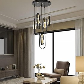 Resim Apliqa 3128-5Y-BL Koza 5'li Yuvarlak Modern Avize, Siyah 