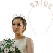 Resim Rose Gold Bekarlığa Veda Kristal Taş Bride Tacı 