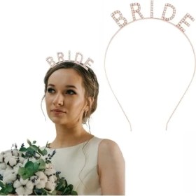 Resim Rose Gold Bekarlığa Veda Kristal Taş Bride Tacı 