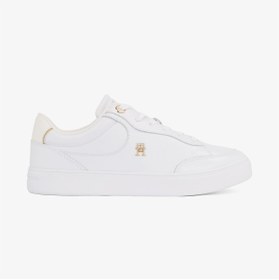 Resim Tommy Hilfiger Kadın TH Monogram Deri Court Spor Ayakkabı - Beyaz 