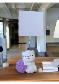 Resim Lila Yumak Tutan Oturan Kawaii Kedi Temalı Not Tutacağı Fotoğraf Tutacak Tutucu Ofis Seti Hediyelik Lila 