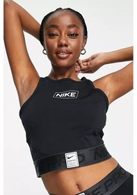 Resim Nike Pro Dri Fıt Crop Tank Top Bra Black Kadın Grafikli Crop Atlet Bra Siyah 