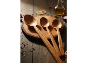 Resim El Yapımı %100 Doğal Zeytin Ağacı Mutfak Seti / 3'lü Set / Kaşık Spatula Servis Karıştırma Seti / Ahşap Kaşık Seti / Çizmez Hijyenik 