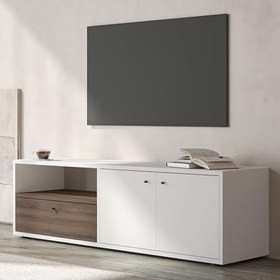 Resim Pao Kapaklı Minimal TV Sehpası - 136 cm Beyaz/Antik Ceviz 