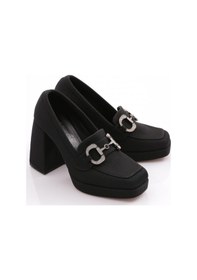 Resim Dgn 0951 Kadin Küt Burun Tokali Platform Topuklu Ayakkabi 0951-2216-R11643 Siyah 