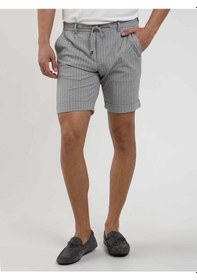 Resim Dufy Gri Erkek Slim Fit Çizgili Casual Short - 104668-Gri 
