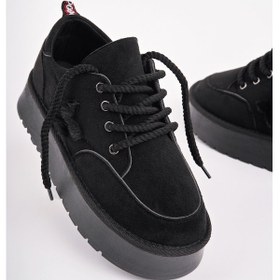 Resim Muggo Kozmos Kalın Taban Bağcıklı Yıldız Detaylı Kadın Kışlık Sneaker Spor Ayakkabı Siyah 