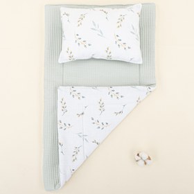 Resim Alt Açma Matı ve Yastık - Çift Taraflı - Açık Yeşil Petek - Yapraklar 