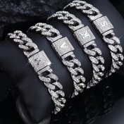 Resim 1 Adet Hip Hop Tarzı Iced-Out Küba Zincir Bileklik İngilizce Harf Süslemeli (S, V, X, Y, M) - Çok Katmanlı Kaplama Uniseks Takı Erkek & Kadınlar İçin, Sevgililer Günü, Anneler Günü, Babalar Günü Hediye Fikri, Şık Aksesuar, Parlak Taş Detayları 