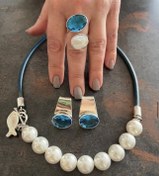 Resim Doğaltaş Gümüş Akuamarin İnci Set 