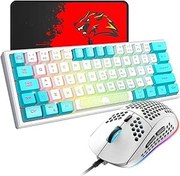 Resim %60 Oyun Klavyesi ve Fare Kombo Samll Mini RGB Arka Aydınlatma Mekanik His ve Mekanik RGB 6400 DPI Petek Optik Fare, Oyuncular ve Yazarlar için Oyun Fare Altlığı (Beyaz ve Mavi) 
