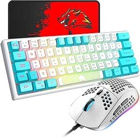 Resim %60 Oyun Klavyesi ve Fare Kombo Samll Mini RGB Arka Aydınlatma Mekanik His ve Mekanik RGB 6400 DPI Petek Optik Fare, Oyuncular ve Yazarlar için Oyun Fare Altlığı (Beyaz ve Mavi) 