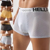 Resim 5 Adet Erkek Hollow-Out Boxer Külot, Yazlık File Desenli, Nefes Alabilen ve Rahat, Hello Yazılı Bel Bandı 