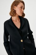 Resim Tek Düğmeli Triko Siyah Blazer Ceket 