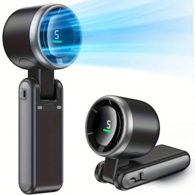 Resim Katlanabilir el tipi vantilatör, taşınabilir yüksek hızlı şarj edilebilir 3600mAh mini turbo fan, dijital ekranlı, 5 hız ayarlı. Kişisel küçük taşınabilir vantilatör, kadınlar ve erkekler için uygun, seyahat, kamp, açık hava etkinlikleri, ofis gibi yerlerde hediye olarak 
