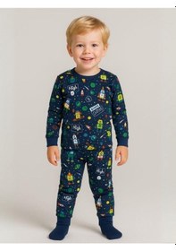 Resim Cantoy Erkek Çocuk Pamuklu Uzay Baskılı Pijama Takımı-16058 Lacivert 