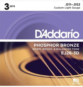 Resim D'addario Ej26-3D Akustik Gitar Tel Seti. 3'Lü Paket. Phosphor-Br 
