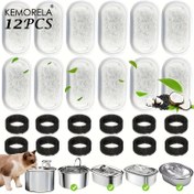 Resim KEMORELA 12/15'li Paket Kedi Su Çeşmesi Filtresi ve Ön Filtre Süngerleri, 3.2L & 67oz Paslanmaz Çelik Evcil Hayvan Çeşmeleri ile Uyumlu, Karbon Filtrasyon Sistemi Otomatik Kedi Su Dispenseri için 