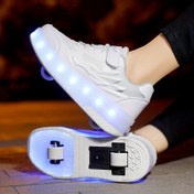 Resim Çocuklar için 16 Modlu Flaş Işıklı Patenler, Anahtar ve USB Şarjlı, Erkek ve Kadın Rampaj Ayakkabıları, İki Tekerlekli Geri Çekilebilir ve Ayrılabilir Buz Pateni Ayakkabıları 