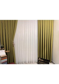 Resim Nivemeshome Roma Keten 1/3 Sık Pileli Yeşil Fon Perde Apm Yeşil 