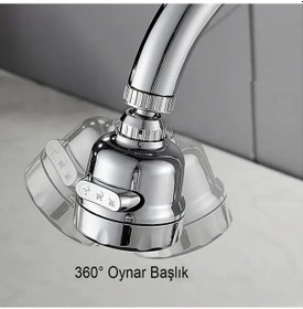 Resim 3 Fonksiyonlu Mutfak Lavabo Başlığı, 360 Derece Dönen, Tasarruflu, Musluk Başlığı, Krom, 