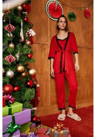 Resim Defacto Fall in Love Yılbaşı Temalı Kırmızı Wrap Yaka Sabahlık B7696AX23WNRD119 Kırmızı 