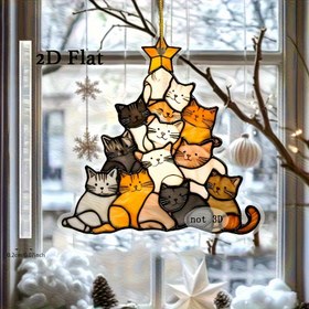 Resim 2D Düz, 2D Düz Baskı, 1 Adet Kedi Güneş Yakalayıcı - Noel Ağacı Şeklinde Pencere Dekoru, 8 Renkli Kedili, Elektriksiz, Dayanıklı Akrilik Ev Bahçe Süsü, Sevgililer Günü, Anneler Günü, Mezuniyet Hediyesi İçin Uygun, 2D Düz Yüzey, 2D Düz 