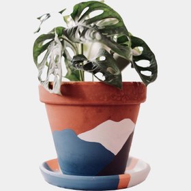 Resim Terracotta Konik Saksı+Tabak • Mavi Gri - Küçük (11x10cm) 
