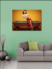 Resim Tablo Mega Kanvas Tablo Bilardo Masası Kadını YTCNVS502338, 50 x 70 