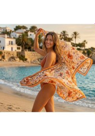 Resim Orange Flower Desen İç Göstermeyen Saten Pareo Çok Renkli 