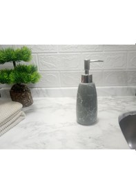 Resim Mermer Desenli Gri Sıvı Sabunluk 8x8x17cm 300ml Banyo Seti 
