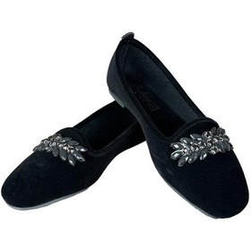 Resim Kadın Taşlı Tokalı Süet Babet Siyah - Füme-siyah - Füme Siyah - Füme 