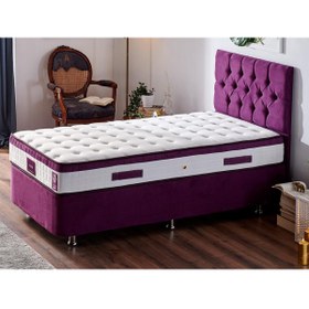 Resim Niron Yatak Violet Yatak Seti Tek Kişilik Yatak Baza Başlık Takımı, Orta Sert Yatak Mor Baza Ve Taşlı Başlık 