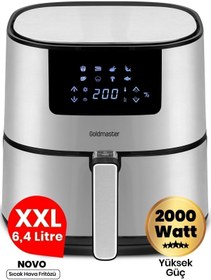 Resim Goldmaster Novo GM-7483 XXL 6.4 L 2000 W Dokunmatik Airfryer Yağsız Sıcak Hava Fritözü Goldmaster