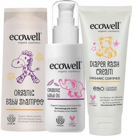Resim Ecowell Organik Bebek Bebek Şampuanı + Bebe Yağı + Pişik Kremi 