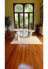 Resim 3 Lü Krem Renk Ahşap Yan Sehpa Takımı Zigon Sehpa Seti Ekru 