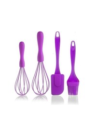 Resim 4 Parça Silikon Çırpıcı Yumurta Fırçası Spatula Seti Mor 