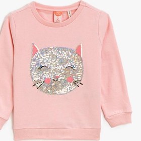 Resim Kız Bebek Pamuklu Pullu Bisiklet Yaka Uzun Kollu Sweatshirt 