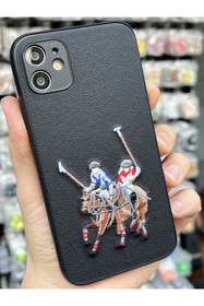 Resim EDELFU iPhone 11 UYUMLU - Deri Kaplama Kumaş Kabartma Tasarımlı Yanları Yumuşak Telefon Kılıfı - renk: Siya 