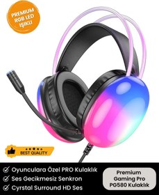 Resim DC TECNO PG 580 Pro Gaming Premium Mikrofonlu RGB LED Işıklı 5.3 Bluetooth Kablosuz Kafa Üstü Oyuncu Kulaklık 