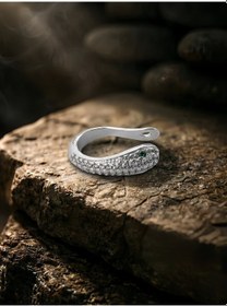 Resim Minimal Yılan Model Zirkon Taşlı Kıkırdak Cuff Gümüş Renk Küpe Silver 