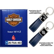 Resim Plakanıza Özel Harley Davıdson Logolu Lacivert Ruhsat Kabı Ve Anahtarlık 