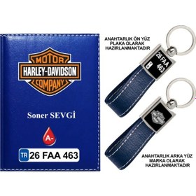 Resim Plakanıza Özel Harley Davıdson Logolu Lacivert Ruhsat Kabı Ve Anahtarlık 
