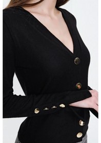 Resim Kadın Gold Düğme Detaylı Yumuşak Dokulu Triko Hırka 3007230 Siyah 