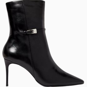 Resim Black Suede Studio Elodie 80 Siyah Deri Sivri Burun, Tokalı Fermuarlı El Yapımı Zarif Bilekte Topuklu Çizme 