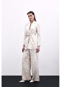 Resim Sateen Renkli Jakarlı Pantolon - Bej-135835 Bej 