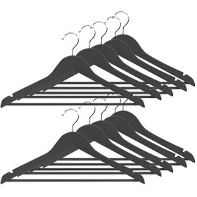 Resim Ahşap Görünümlü Plastik Elbise Askısı A Kalite 10 Adet Al4492 Siyah 